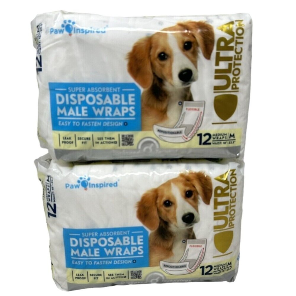 Belly Band Disposable Wraps Diapers Medium Male Dogs 12 Count Pack Lot of 2